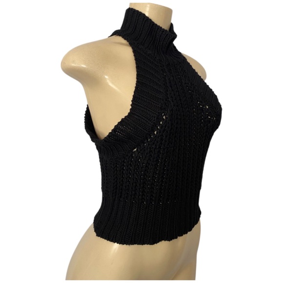 Nasty Gal Women's Black Crochet Tank Top Cropped High neck Viscose Size Small - Picture 2 of 6